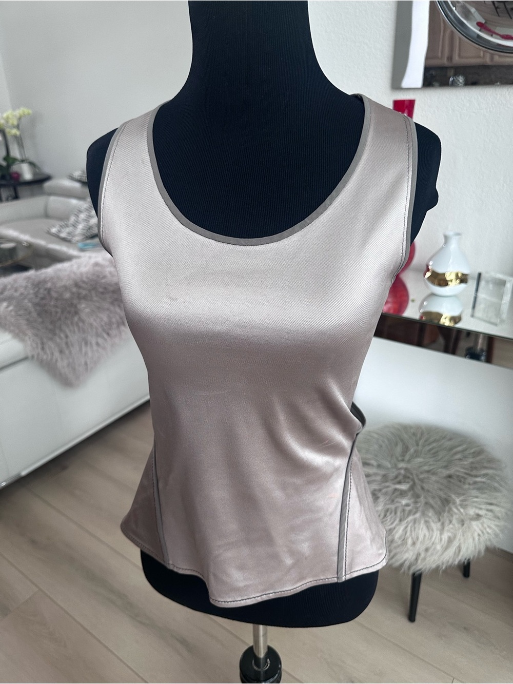 Zac Posen Silver Shimmery Taupe Satin Tank